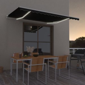 Τέντα Συρόμενη Χειροκίνητη με LED Ανθρακί 400 x 350 εκ.