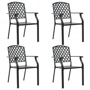 Καρέκλες Εξωτερικού Χώρου με Πλέγμα 4 τεμ. Μαύρες Ατσάλινες