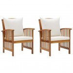 Καρέκλες κήπου σετ δύο τεμαχίων από μασίφ ξύλο ακακίας με μαξιλάρια