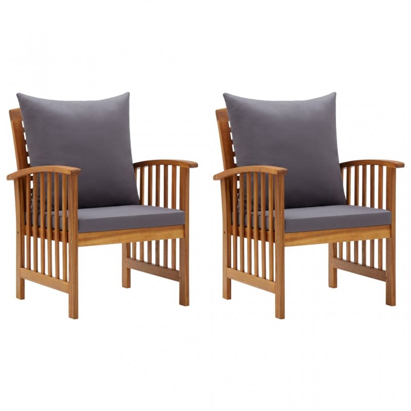 Καρέκλες κήπου σετ δύο τεμαχίων από μασίφ ξύλο ακακίας με μαξιλάρια