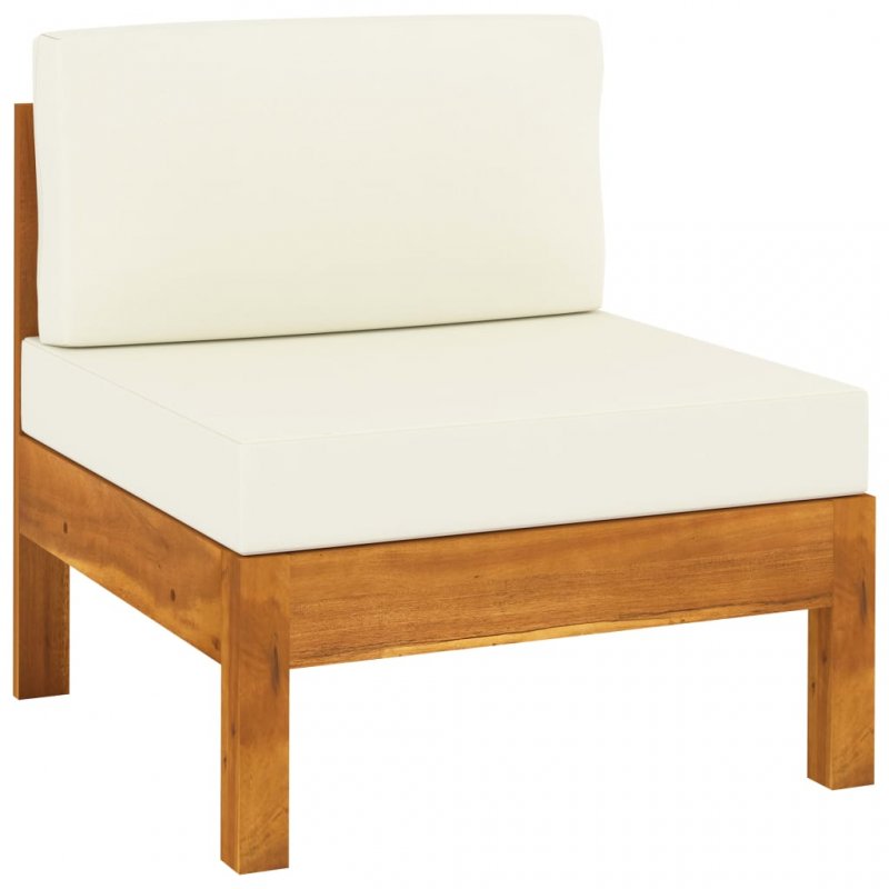 Μεσαίοι καναπέδες σετ δύο τεμαχίων από μασίφ ξύλο ακακίας με λευκά κρεμ μαξιλάρια