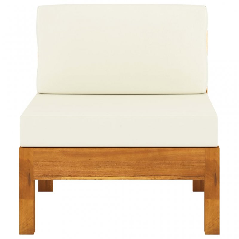 Μεσαίοι καναπέδες σετ δύο τεμαχίων από μασίφ ξύλο ακακίας με λευκά κρεμ μαξιλάρια