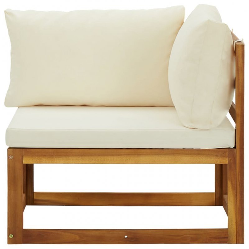 Γωνιακοί καναπέδες σετ δύο τεμαχίων από ακακία με λευκά κρεμ μαξιλάρια