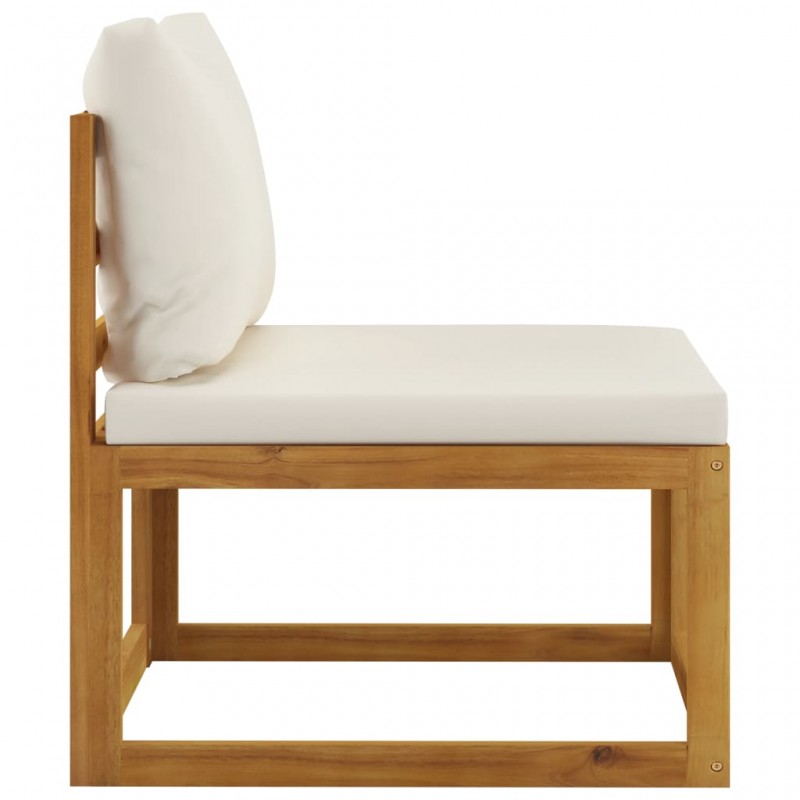 Σετ καναπέδων δύο τεμαχίων από μασίφ ξύλο ακακίας με λευκά κρεμ μαξιλάρια