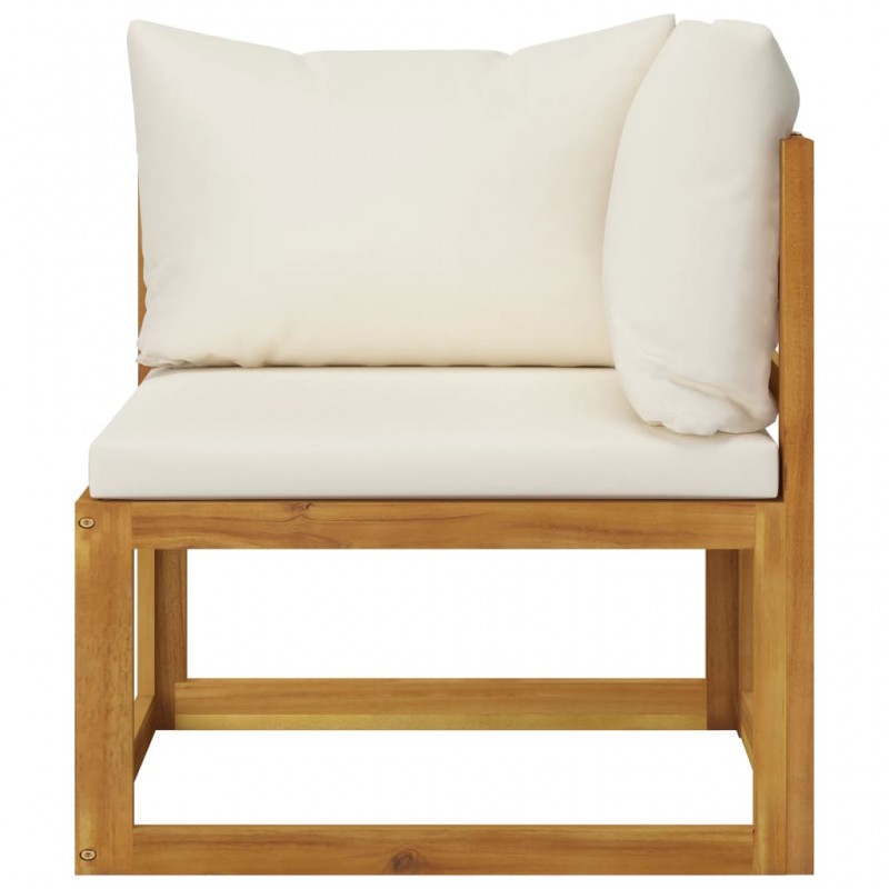 Σετ καναπέδων δύο τεμαχίων από μασίφ ξύλο ακακίας με λευκά κρεμ μαξιλάρια