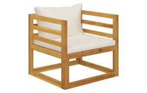  Καρέκλα κήπου από μασίφ ξύλο ακακίας με κρεμ μαξιλάρια