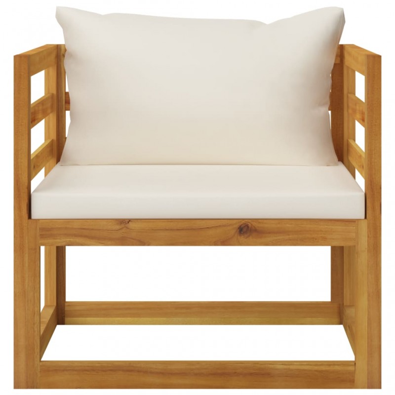 Καρέκλα κήπου από μασίφ ξύλο ακακίας με κρεμ μαξιλάρια
