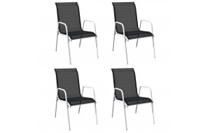 Καρέκλες Κήπου Στοιβαζόμενες 4 τεμ. Μαύρες από Ατσάλι/Textilene