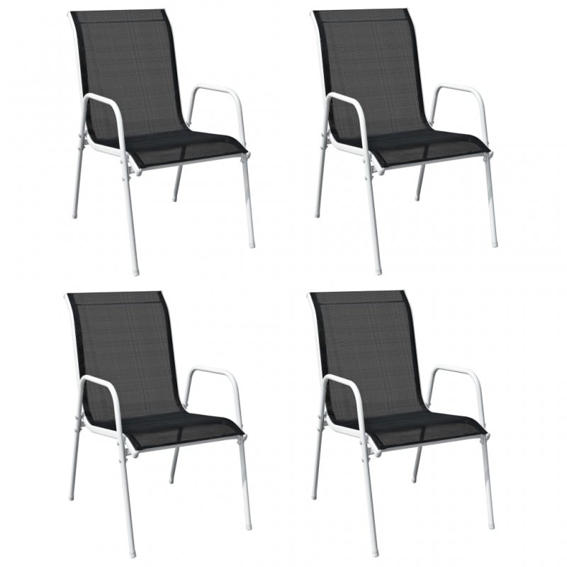 Καρέκλες Κήπου Στοιβαζόμενες 4 τεμ. Μαύρες από Ατσάλι/Textilene