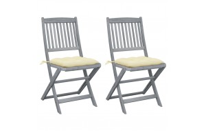 Καρέκλες Εξ. Χώρου Πτυσσόμενες 2 τεμ. Ξύλο Ακακίας & Μαξιλάρια λευκά