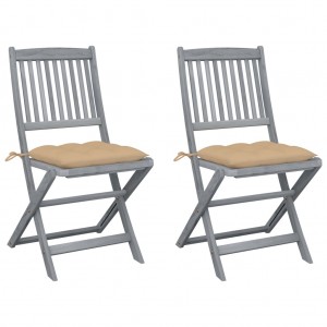 Καρέκλες Εξ. Χώρου Πτυσσόμενες 2 τεμ. Ξύλο Ακακίας & Μαξιλάρια μπεζ