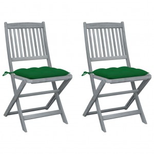 Καρέκλες Εξ. Χώρου Πτυσσόμενες 2 τεμ. Ξύλο Ακακίας & Μαξιλάρια πράσινα