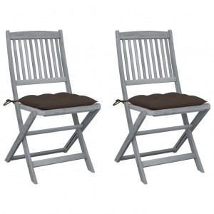 Καρέκλες Εξ. Χώρου Πτυσσόμενες 2 τεμ. Ξύλο Ακακίας & Μαξιλάρια Taupe