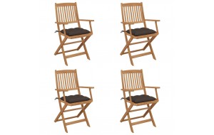 Καρέκλες Κήπου Πτυσσόμενες 4 τεμ. από Ξύλο Ακακίας με Μαξιλάρια