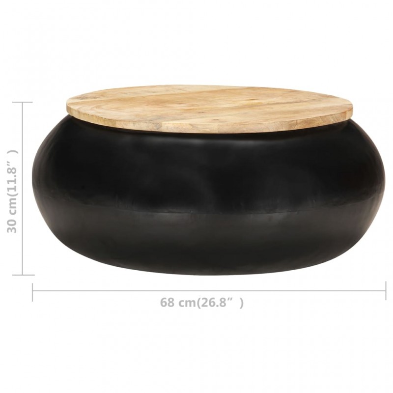 Τραπεζάκι σαλονιού μαύρο από μασίφ ξύλο μάνγκο 68x68x30 εκ