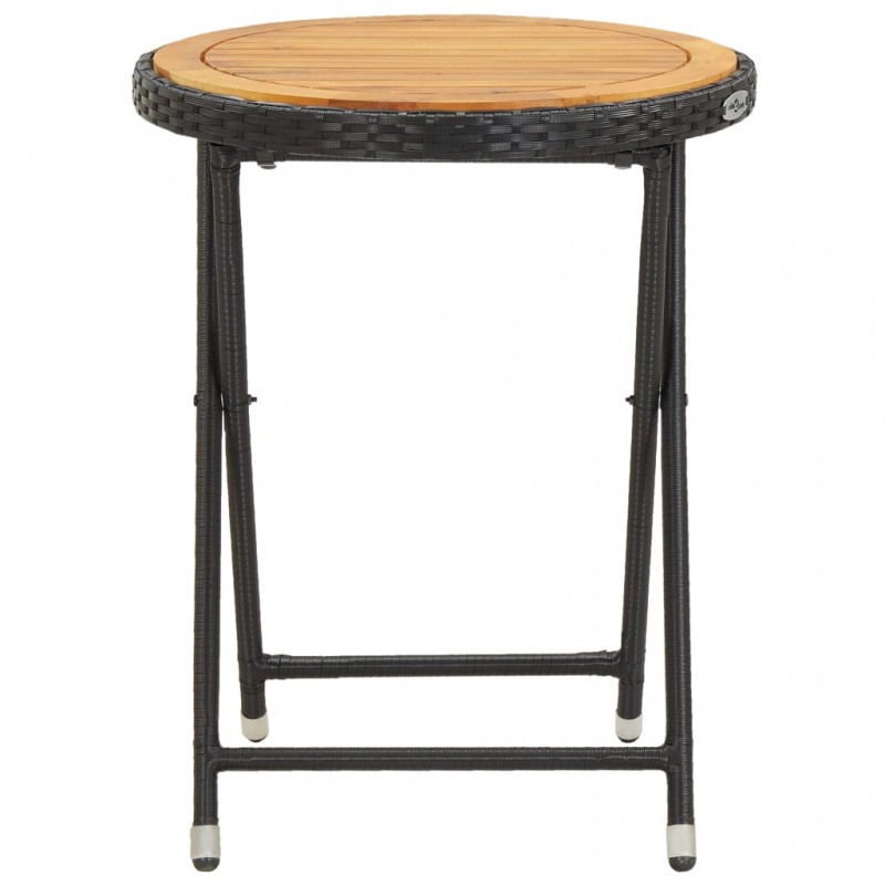 Τραπέζι Βοηθητικό Μαύρο 60 εκ. Συνθετικό Ρατάν / Ξύλο Ακακίας