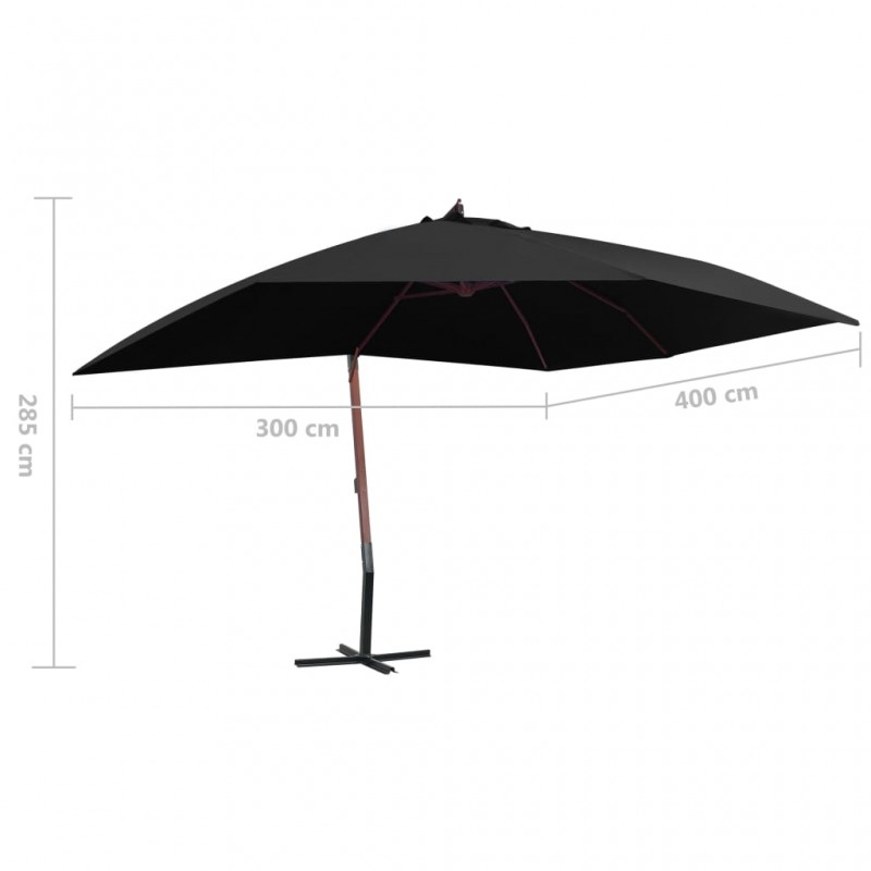 Ομπρέλα κρεμαστή μαύρη με ξύλινο ιστό 400x300 εκ