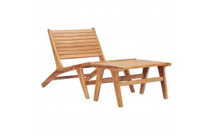Καρέκλα κήπου με υποπόδιο από μασίφ ξύλο teak