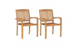 Καρέκλες τραπεζαρίας κήπου στοιβαζόμενες σετ δύο τεμαχίων από μασίφ ξύλο teak