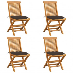 Καρέκλες Κήπου 4 τεμ. από Μασίφ Ξύλο Teak με Taupe Μαξιλάρια