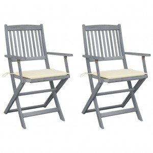 Πτυσσόμενες καρέκλες Εξωτ. Χώρου δύο τεμαχίων Μασίφ Ξύλο Ακακίας & Μαξιλάρια