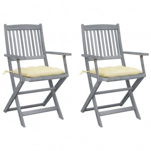 Καρέκλες Εξωτερικού Χώρου Πτυσσόμενες δύο τεμάχια Ξύλο Μασίφ Ακακίας και Μαξιλάρια