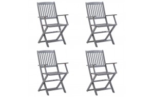 Καρέκλες Εξωτερικού Χώρου Πτυσ. 4 τεμ Μασίφ Ξύλο Ακακίας & Μαξιλάρια