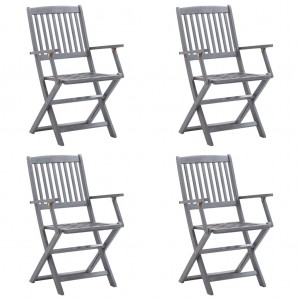 Καρέκλες Εξωτερικού Χώρου Πτυσ. 4 τεμ Μασίφ Ξύλο Ακακίας & Μαξιλάρια