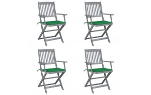  Καρέκλες Εξωτ. Χώρου Πτυσ. 4 τεμ Μασίφ Ξύλο Ακακίας & Μαξιλάρια