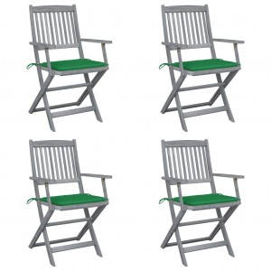 Καρέκλες Εξωτ. Χώρου Πτυσσόμενες 4 τεμ ξύλο Μασίφ Ακακίας και Μαξιλάρια