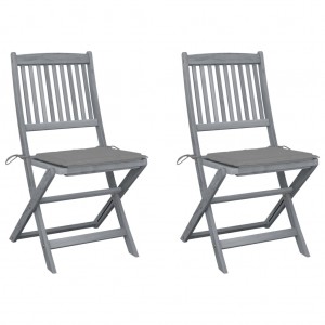 Καρέκλες Εξωτ. Χώρου Πτυσ. δύο τεμαχίων Ξύλο Μασίφ Ακακίας και Μαξιλάρια