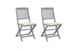 Καρέκλες Εξ. Χώρου Πτυσσόμενες 2 τεμ. Ξύλο Ακακίας & Μαξιλάρια κρεμ