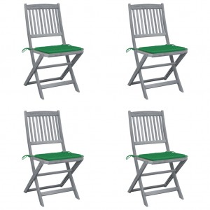 Καρέκλες Εξωτερικού Χώρου Πτυσσόμενες 4 τεμ Μασίφ Ξύλο Ακακίας & Μαξιλάρια
