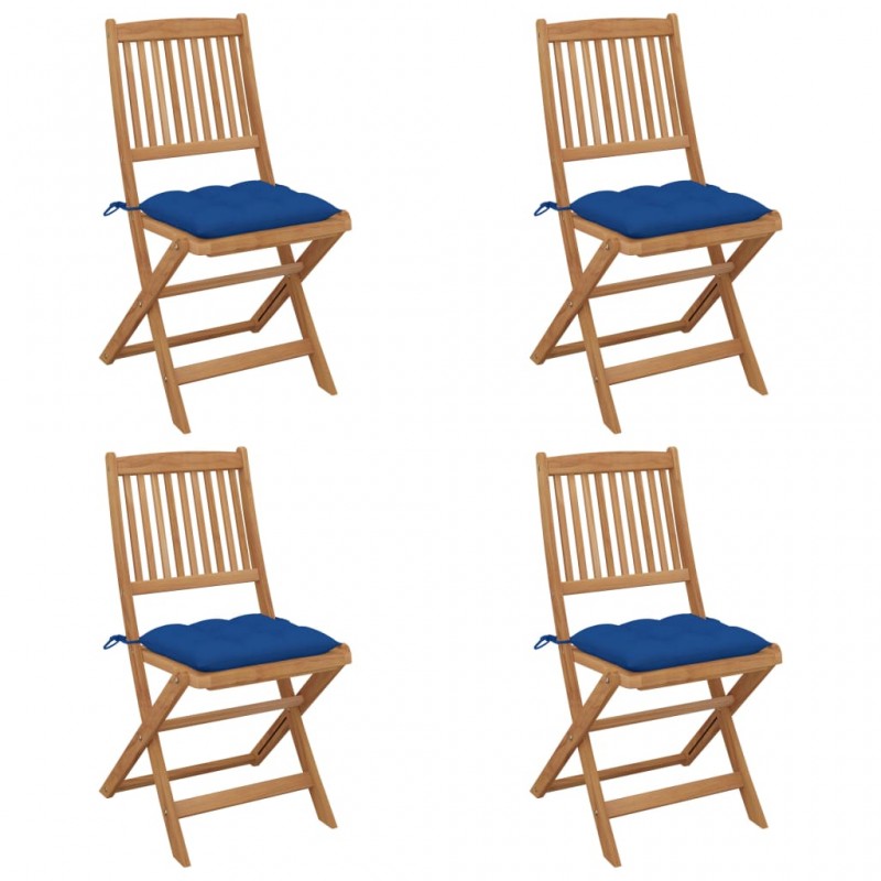 Καρέκλες Κήπου Πτυσσόμενες 4 τεμ. Ξύλο Ακακίας με Μαξιλάρια
