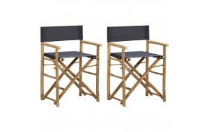  Καρέκλες Σκηνοθέτη Πτυσσόμενες 2 τεμ Σκούρο Γκρι Μπαμπού/Ύφασμα