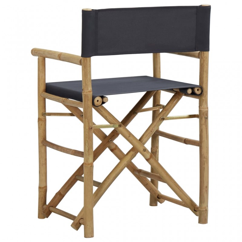 Καρέκλες σκηνοθέτη πτυσσόμενες από μπαμπού με σκούρο γκρι ύφασμα σετ δύο τεμαχίων