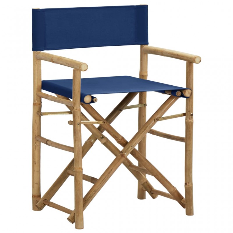 Καρέκλες σκηνοθέτη πτυσσόμενες από μπαμπού με μπλε ύφασμα σετ δύο τεμαχίων