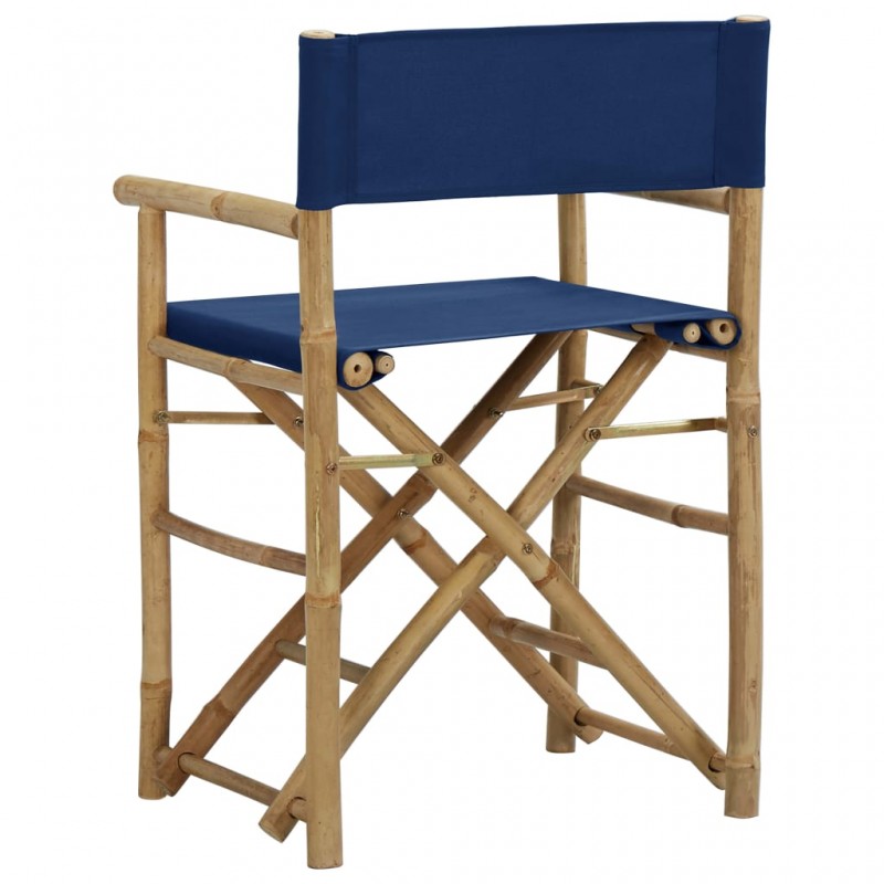 Καρέκλες σκηνοθέτη πτυσσόμενες από μπαμπού με μπλε ύφασμα σετ δύο τεμαχίων