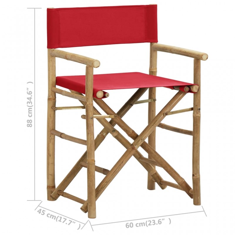 Καρέκλες Σκηνοθέτη Πτυσσόμενες 2 τεμ. Κόκκινες Μπαμπού / Ύφασμα