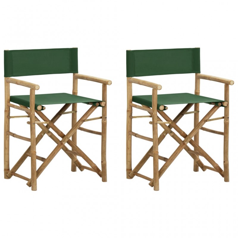 Καρέκλες σκηνοθέτη πτυσσόμενες σετ δύο τεμαχίων από μπαμπού με πράσινο ύφασμα