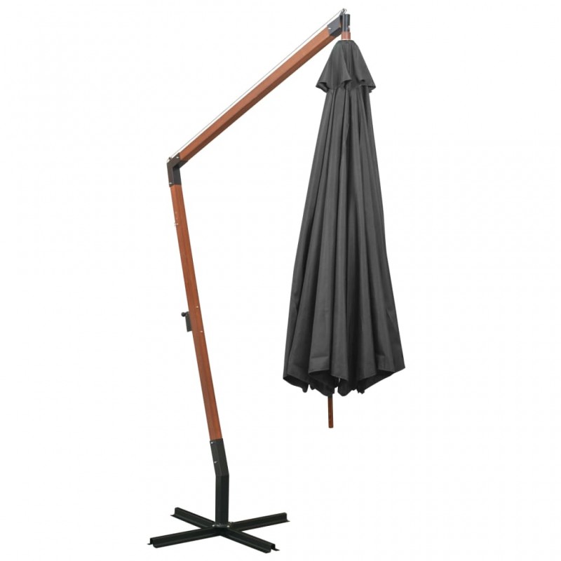 Ομπρέλα κρεμαστή με ιστό ανθρακί από μασίφ ξύλο ελάτης 3,5x2,9 μ