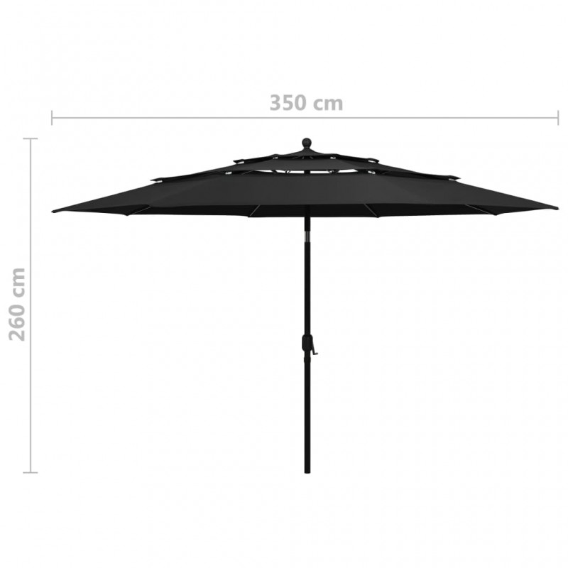 Ομπρέλα 3 Επιπέδων Μαύρη 3,5 μ. με Ιστό Αλουμινίου