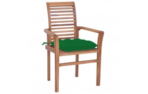 Καρέκλες Τραπεζαρίας 4 τεμ. Μασίφ Ξύλο Teak / Πράσινα Μαξιλάρια