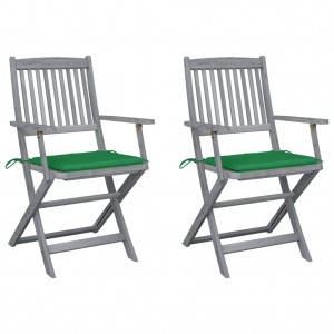 Καρέκλες Εξωτ. Χώρου Πτυσσόμενες δύο τεμάχια ξύλο Μασίφ Ακακίας και Μαξιλάρια