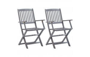 Καρέκλες Εξωτ. Χώρου Πτυσσόμενες 2 τεμ Ξύλο Ακακίας & Μαξιλάρια