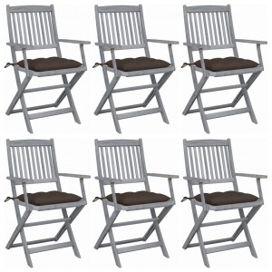 Καρέκλες Εξωτ. Χώρου Πτυσσόμενες 6 τεμ Ξύλο Ακακίας & Μαξιλάρια