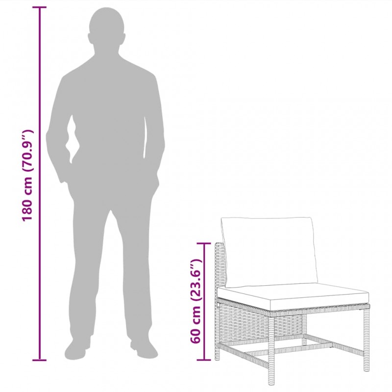 Καναπές Μεσαίος Τμηματικός Μαύρος Συνθετικό Ρατάν με Μαξιλάρι