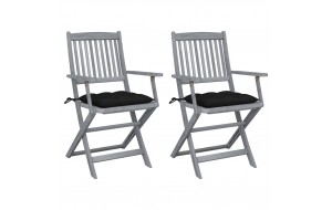 Καρέκλες Εξωτ. Χώρου Πτυσ. 2 τεμ. Ξύλο Μασίφ Ακακίας & Μαξιλάρια