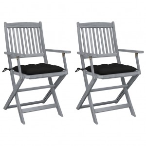 Καρέκλες Εξωτ. Χώρου Πτυσ. 2 τεμ. Ξύλο Μασίφ Ακακίας & Μαξιλάρια