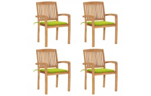Καρέκλες Κήπου Στοιβαζόμενες 4 τεμ. Μασίφ Ξύλο Teak & Μαξιλάρια